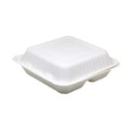 9x9x3” Compostable Sugarcane Clamshel – 3 Compartment