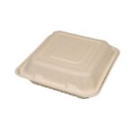 9x9x3” Compostable Sugarcane Clamshell - 3 Compartments