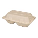 9x6x3” Compostable Sugarcane Clamshell – 2 Compartments