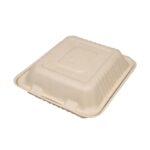 8x8x3” Compostable Sugarcane Clamshell – 3 Compartments