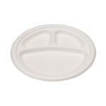 9” Compostable Sugarcane Plate – 3 Compartment